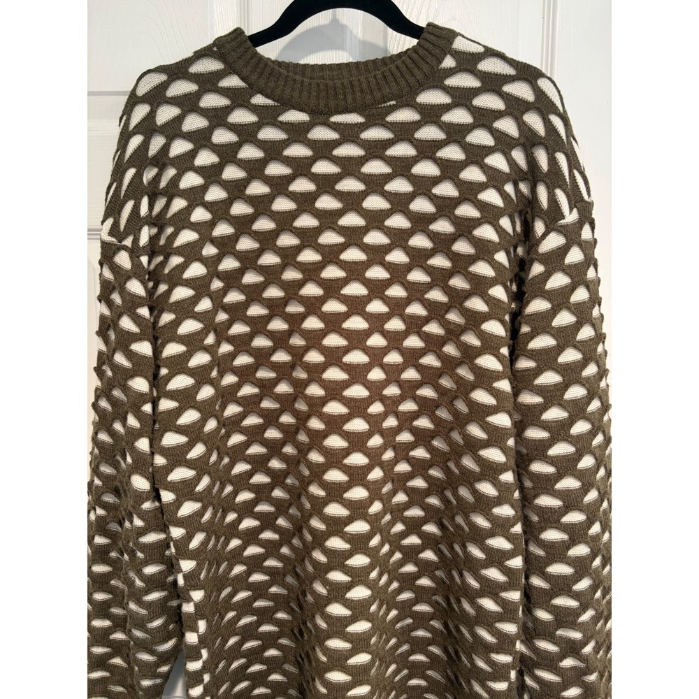 Coogi Australia Vintage Mens XL Wool Blend Open Knit Sweater Olive Green Cream
